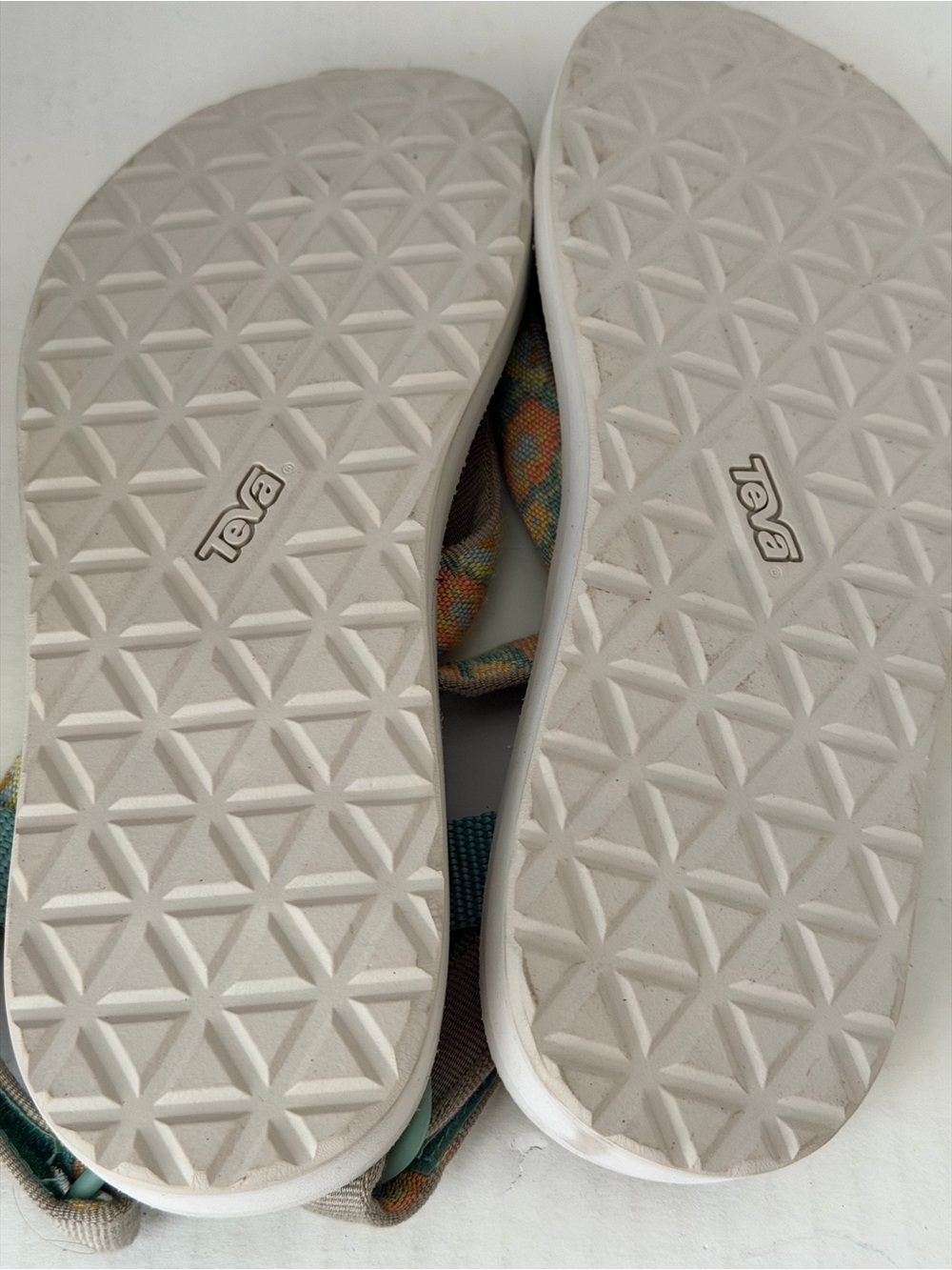 Teva Women's Sandals Teal Floral Straps on Cream Footbed size 10 - Picture 4 of 4